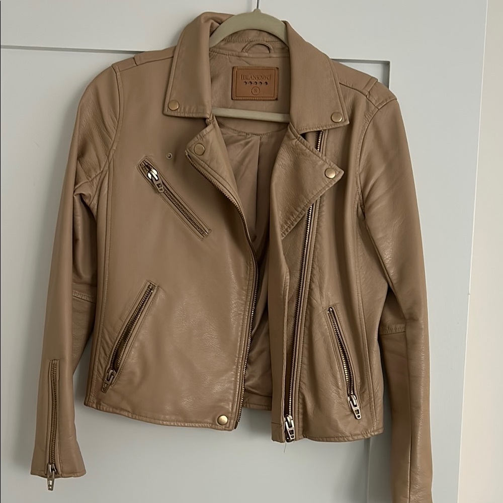 Blank NYC Tan Leather Moto Jacket Asymmetrical Zipper